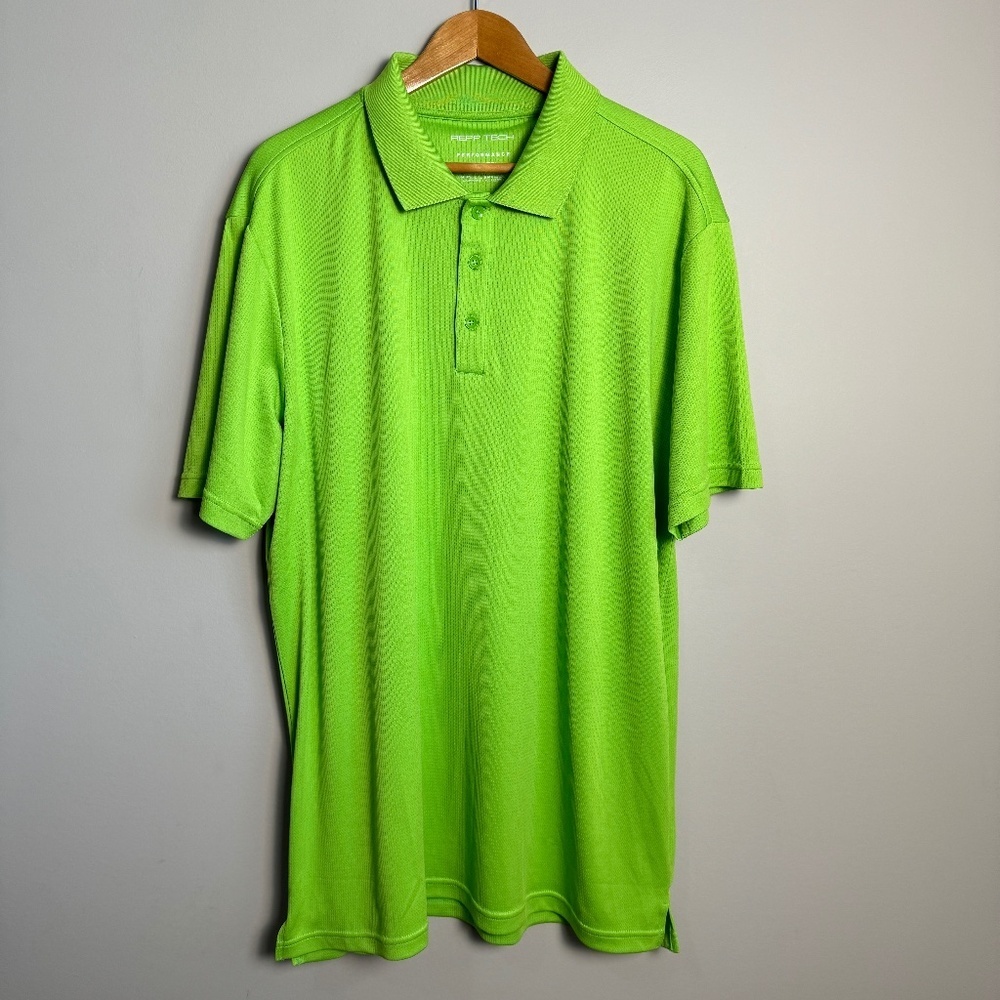 REPP TECH Performance Men's‎ Athletic Polo Golf Shirt Fluorescent Lime Green XLT